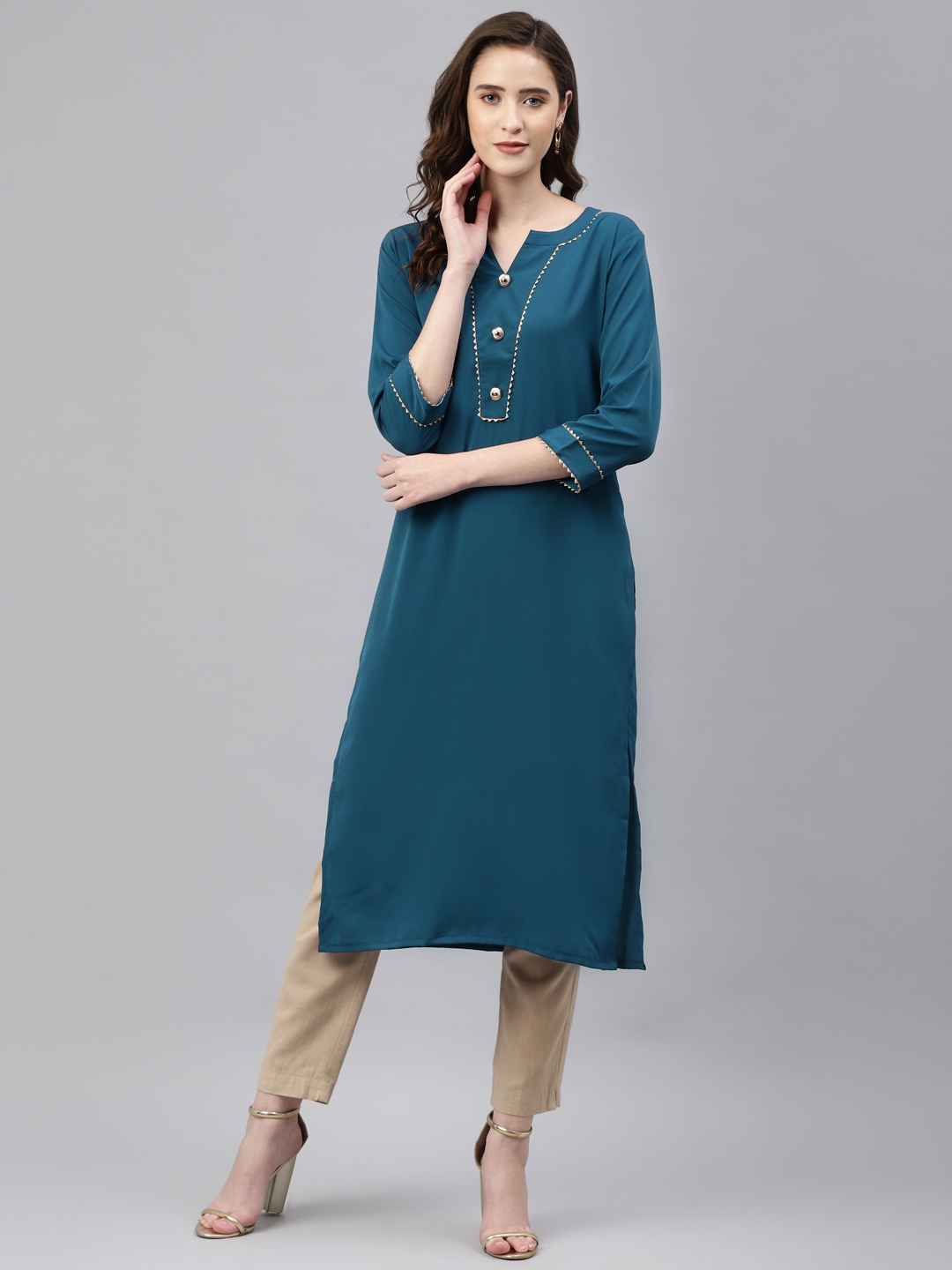 

Sasimo Women Teal Blue Yoke Design Gotta Patti Kurta