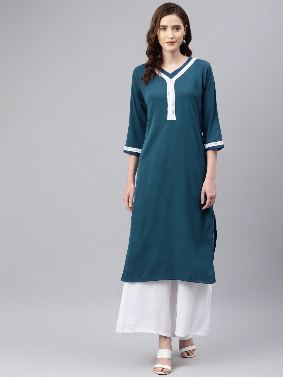 

Sasimo Women Teal Blue Solid Kurta