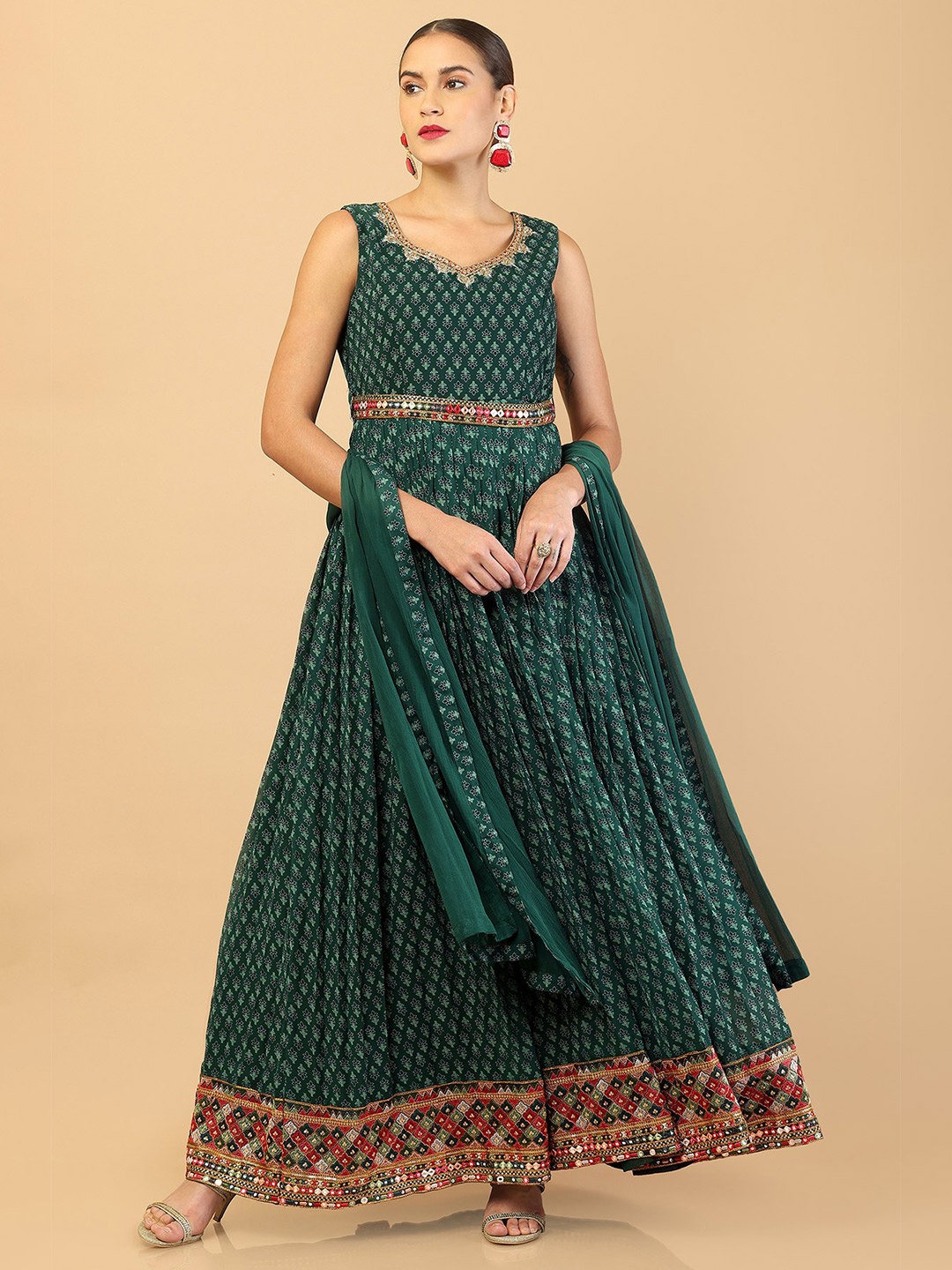 

Soch Women Green Ethnic Motifs Printed Kurta with Churidar & With Dupatta