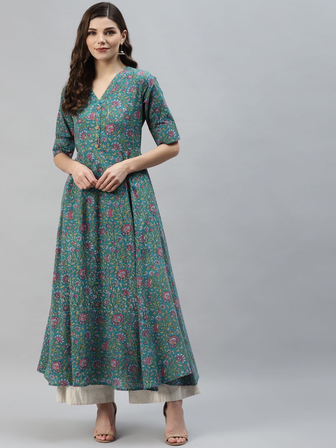 

Aasiya Women Green Floral Printed Anarkali Kurta