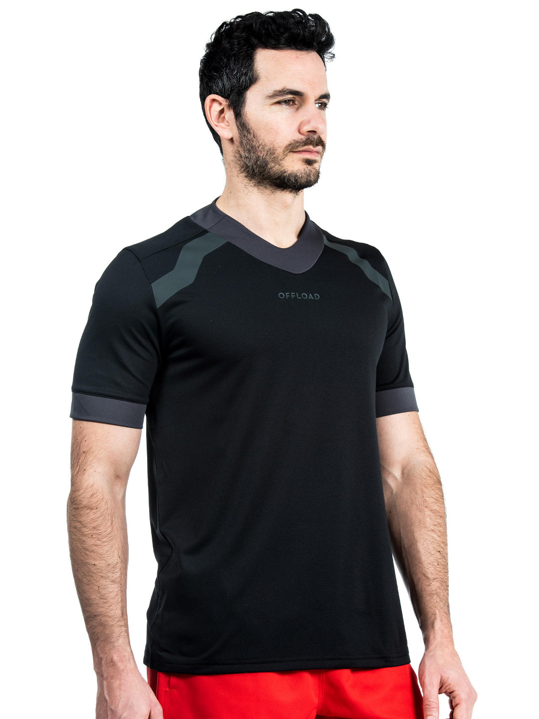 

OFFLOAD By Decathlon Men Black V-Neck Rugby T-shirt