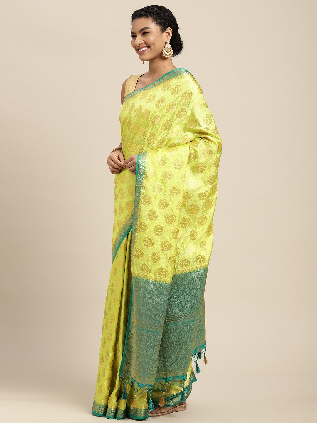 

MIMOSA Women Yellow & Green Ethnic Motifs Saree
