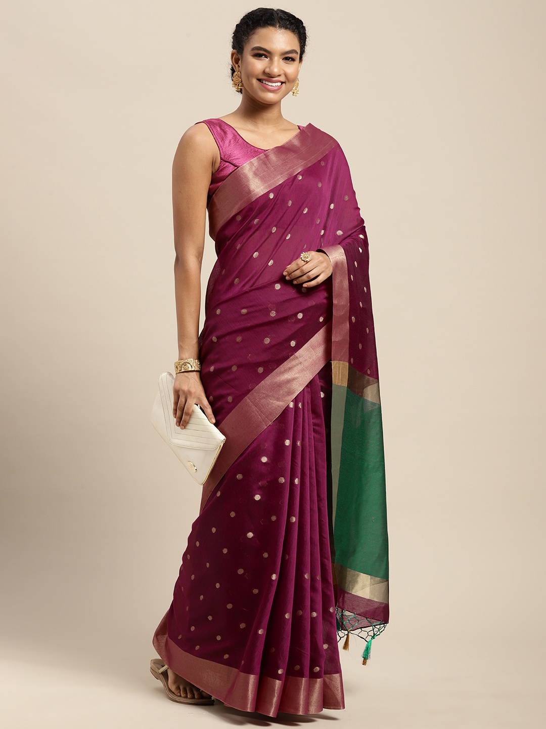

MIMOSA Purple & Green Polka Dots Saree