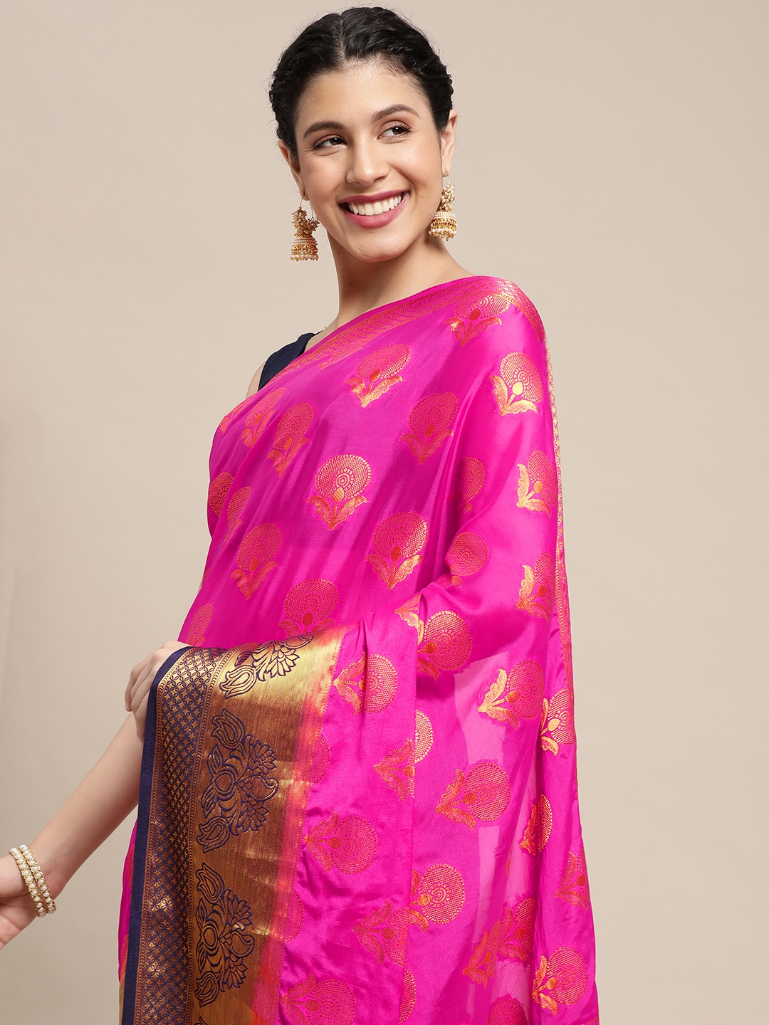 

MIMOSA Pink & Golden Ethnic Motifs Saree