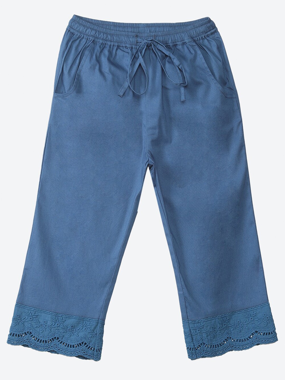 

Biba Girls Blue Cotton Embroidered Lace Lounge Capris