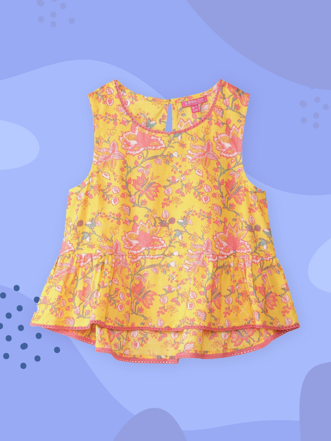 

Biba Yellow & Pink Floral Print Pure Cotton Top