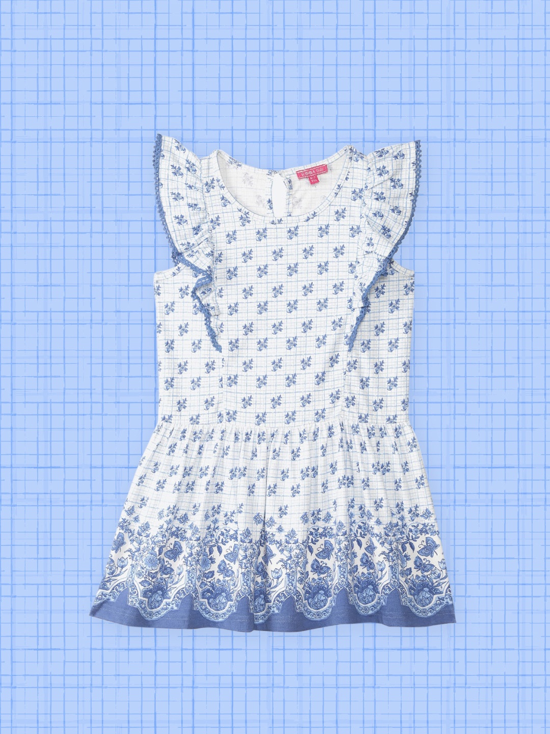 

Biba White & Blue Floral Printed Fit & Flared Dress