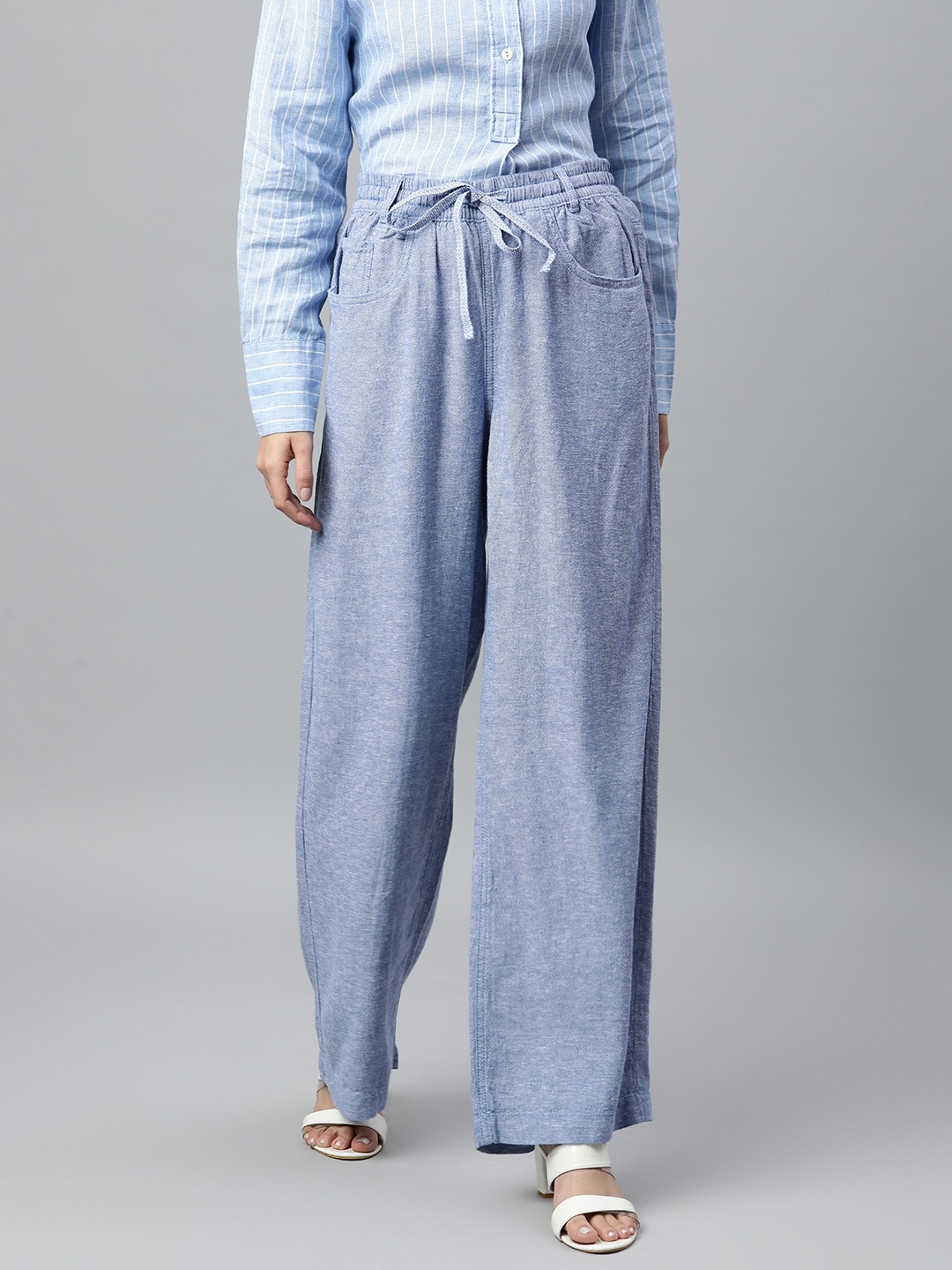 

Marks & Spencer Women Blue Flared Pleated Trousers