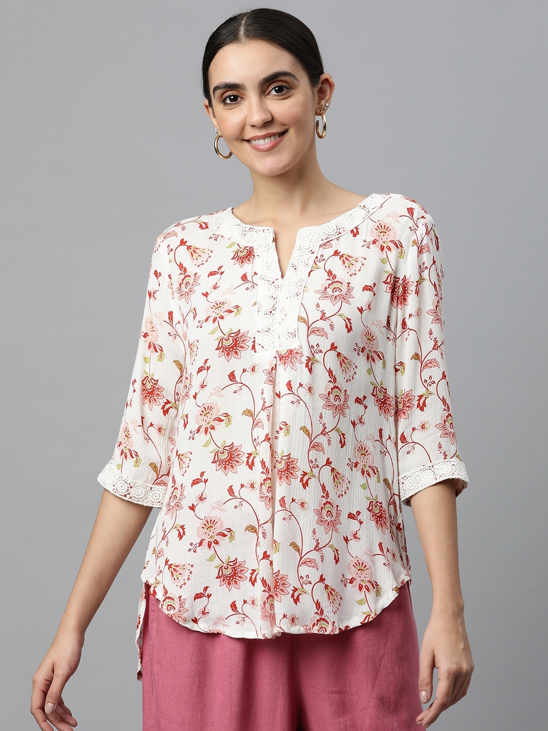 

Marks & Spencer White & Red Floral Print Top