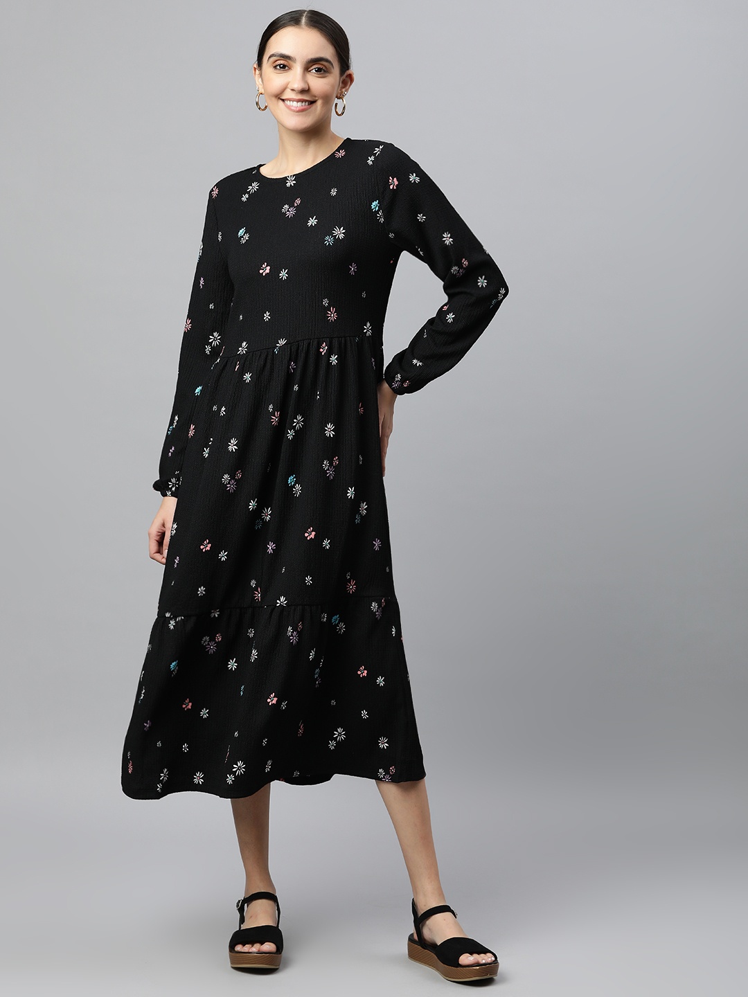 

Marks & Spencer Black & White Floral A-Line Midi Dress