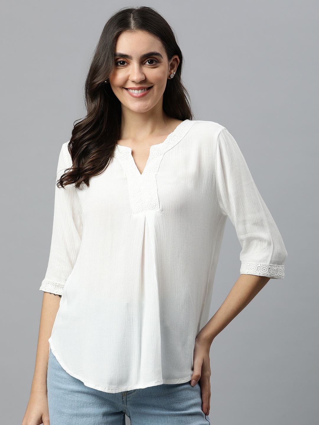 

Marks & Spencer White Solid Top with Lace Inserts