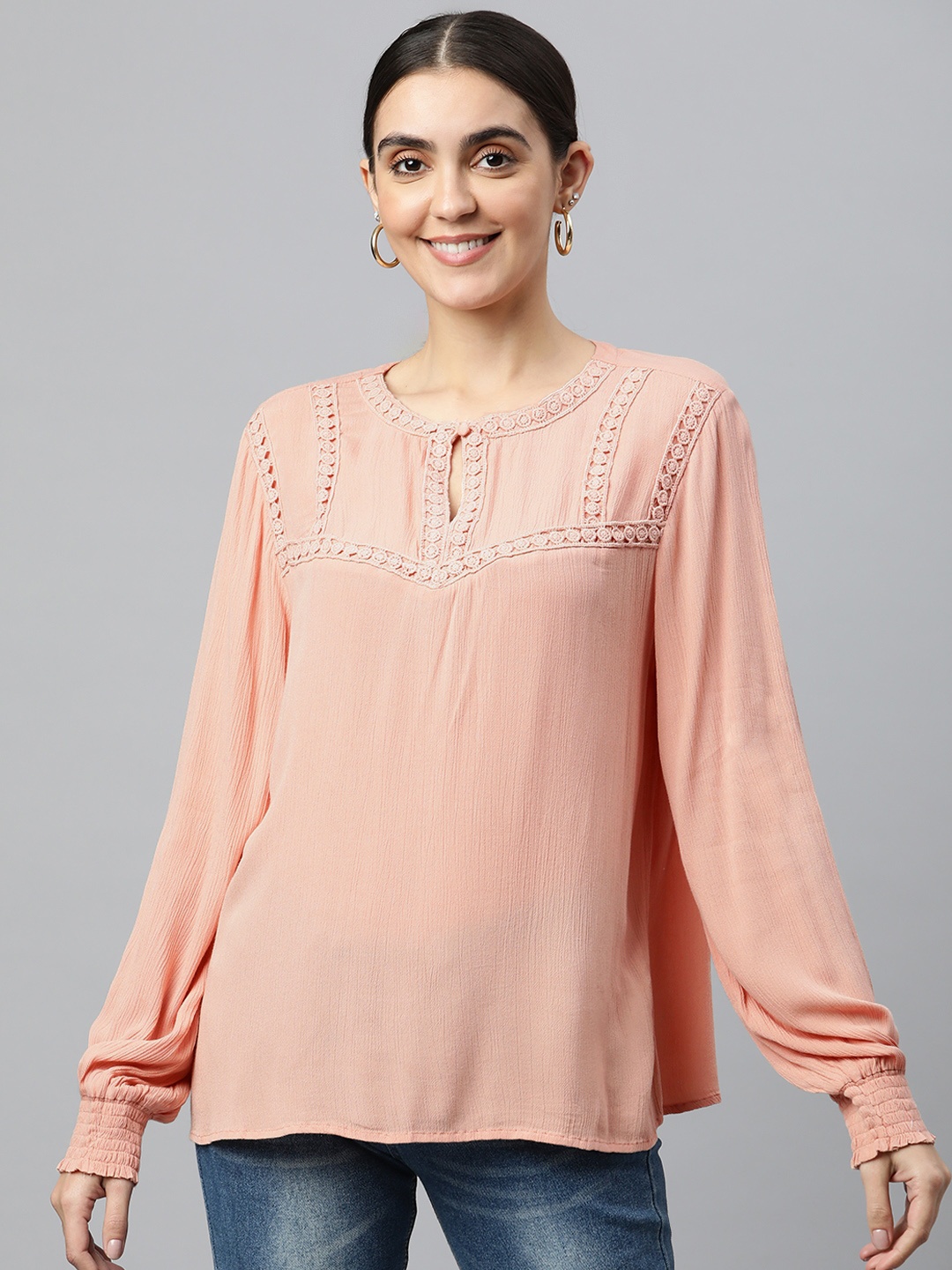 

Marks & Spencer Peach-Coloured Keyhole Neck Top