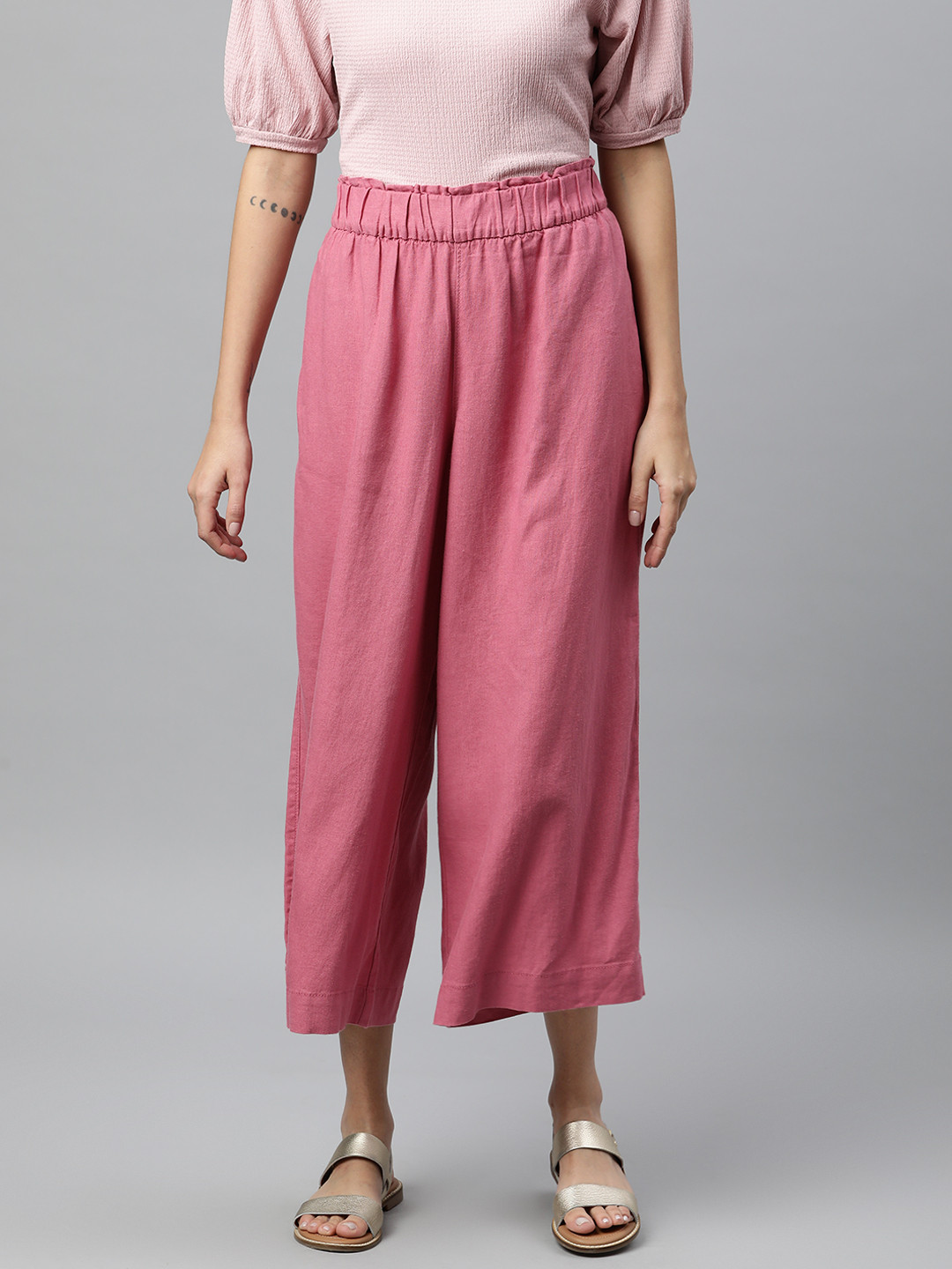 

Marks & Spencer Women Pink Flared Pleated Trousers