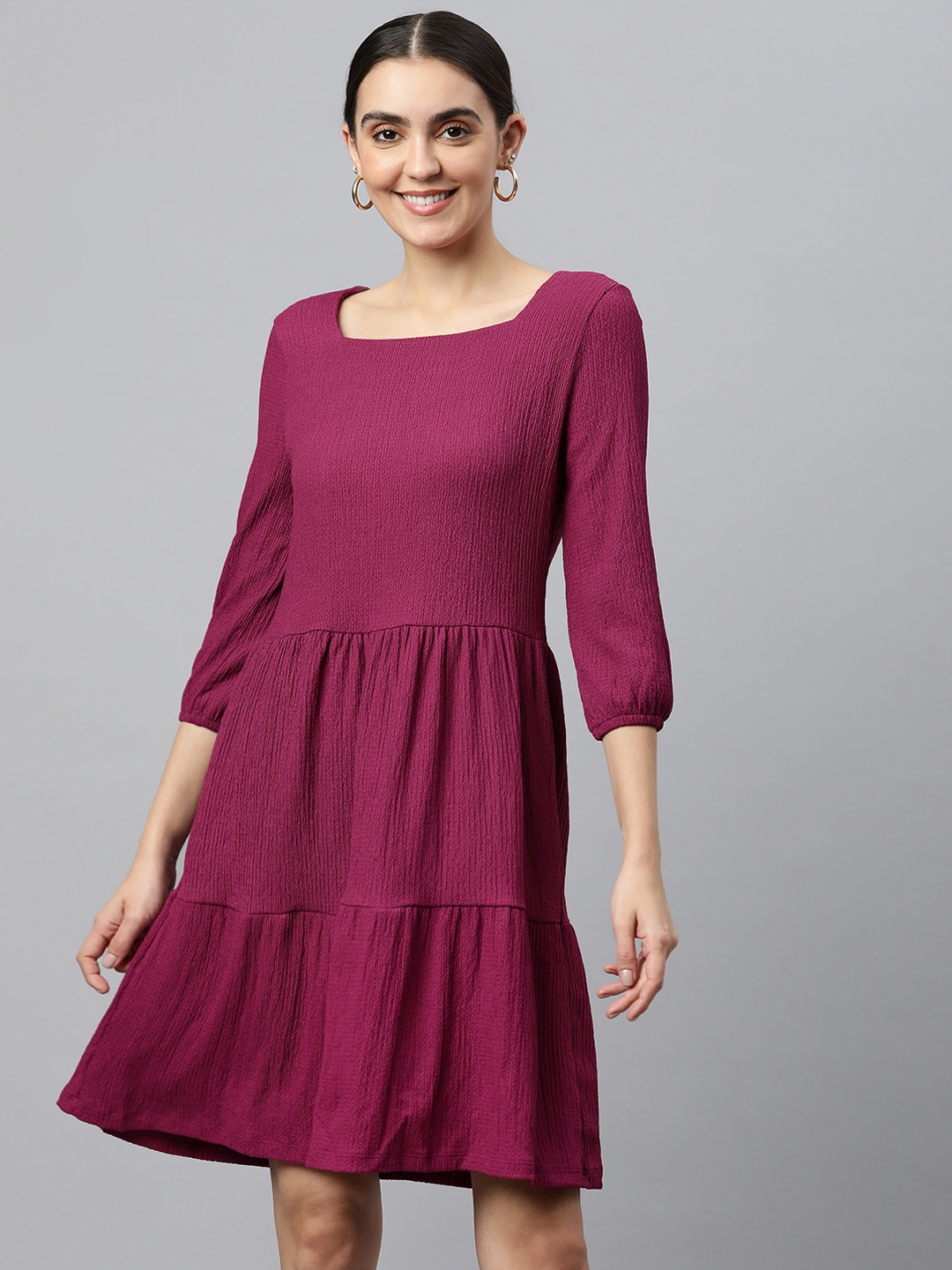 

Marks & Spencer Burgundy Solid Tiered A-Line Dress