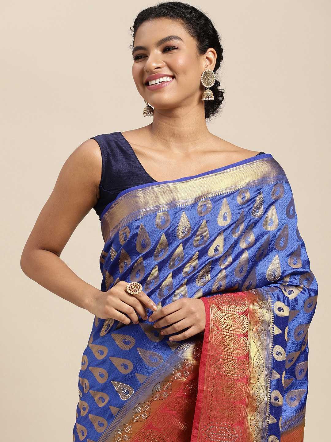 

MIMOSA Blue & Red Paisley Saree