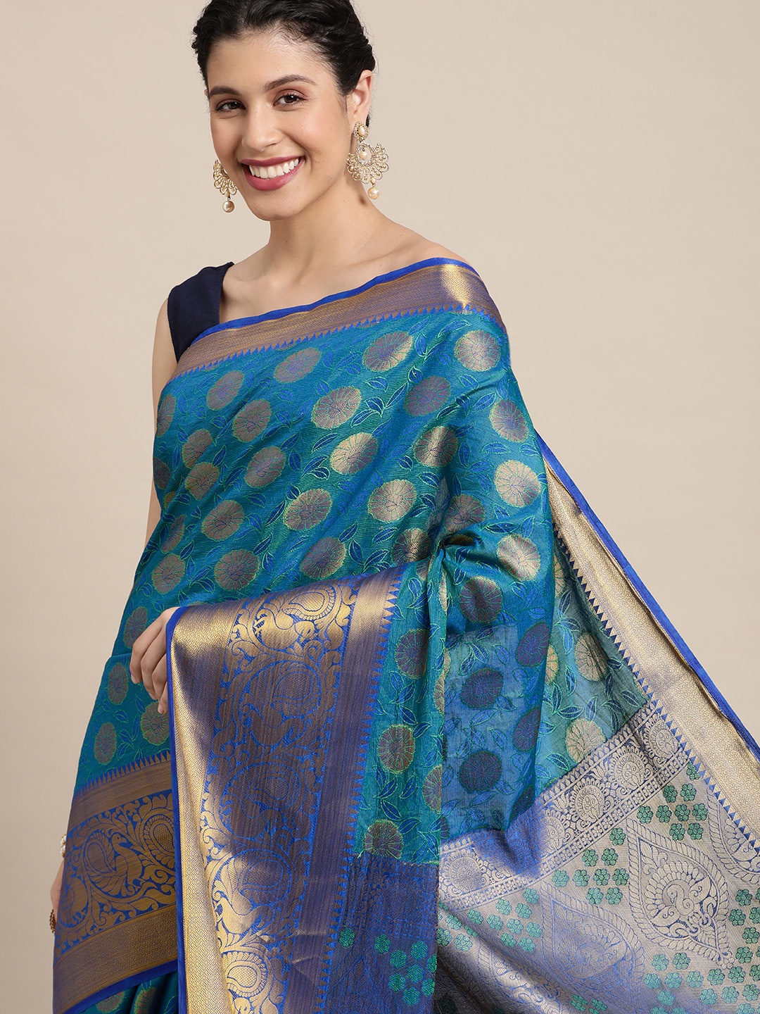 

MIMOSA Blue & Golden Ethnic Motifs Saree