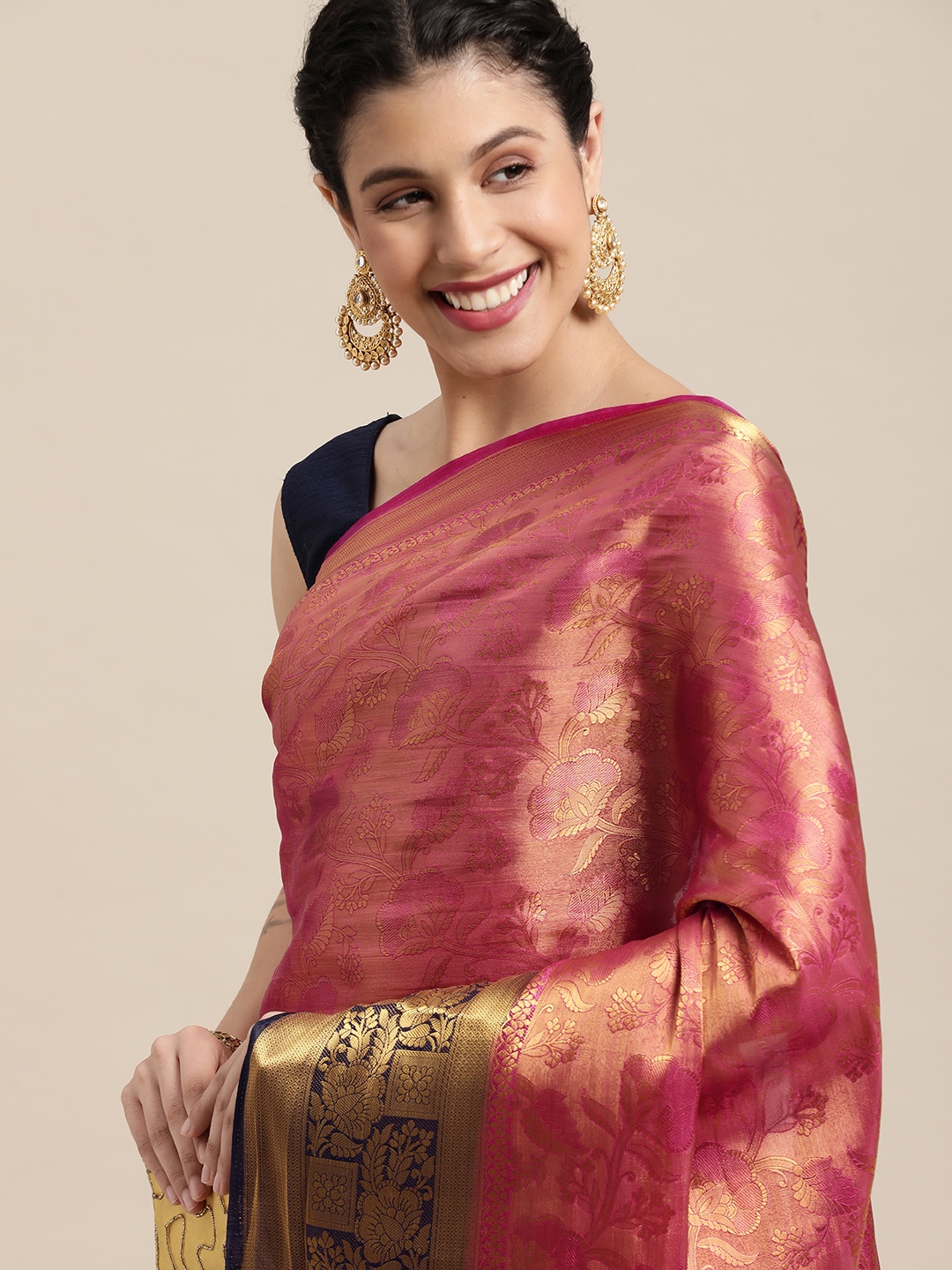 

MIMOSA Pink & Golden Ethnic Motifs Saree