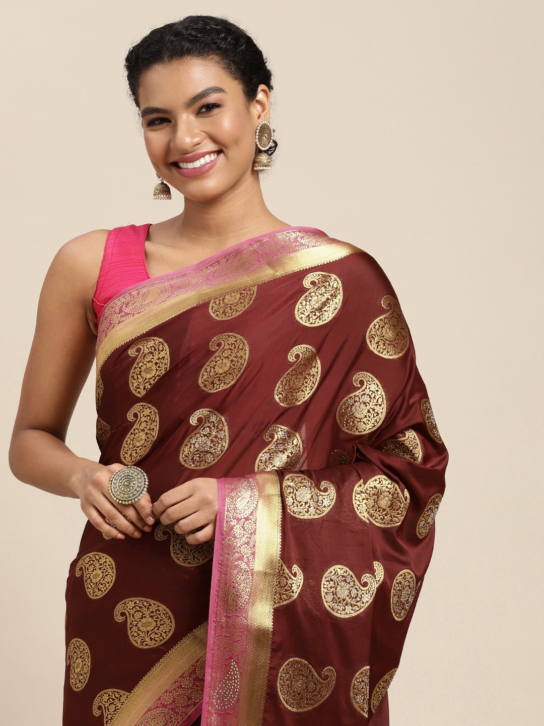 

MIMOSA Maroon & Golden Paisley Saree