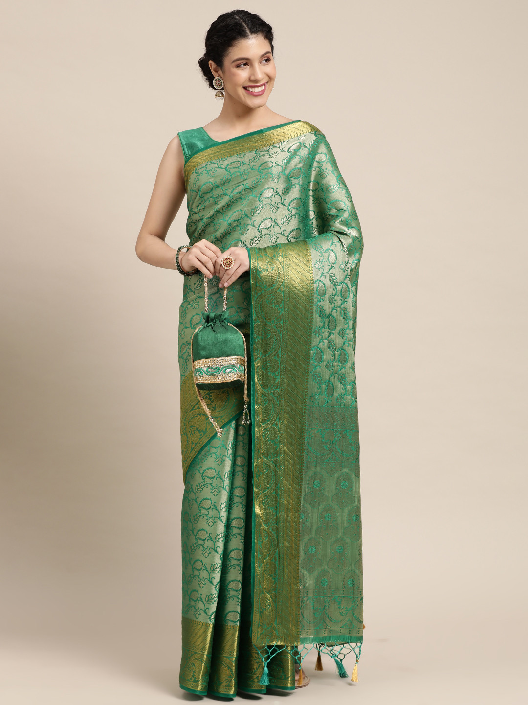 

MIMOSA Green Ethnic Motifs Saree