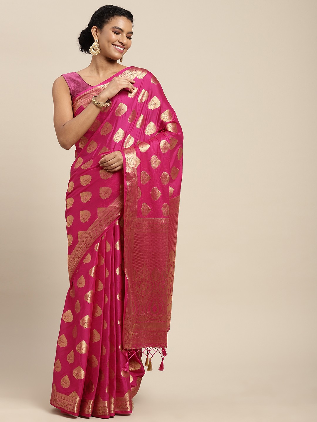 

MIMOSA Pink & Golden Ethnic Motifs Saree