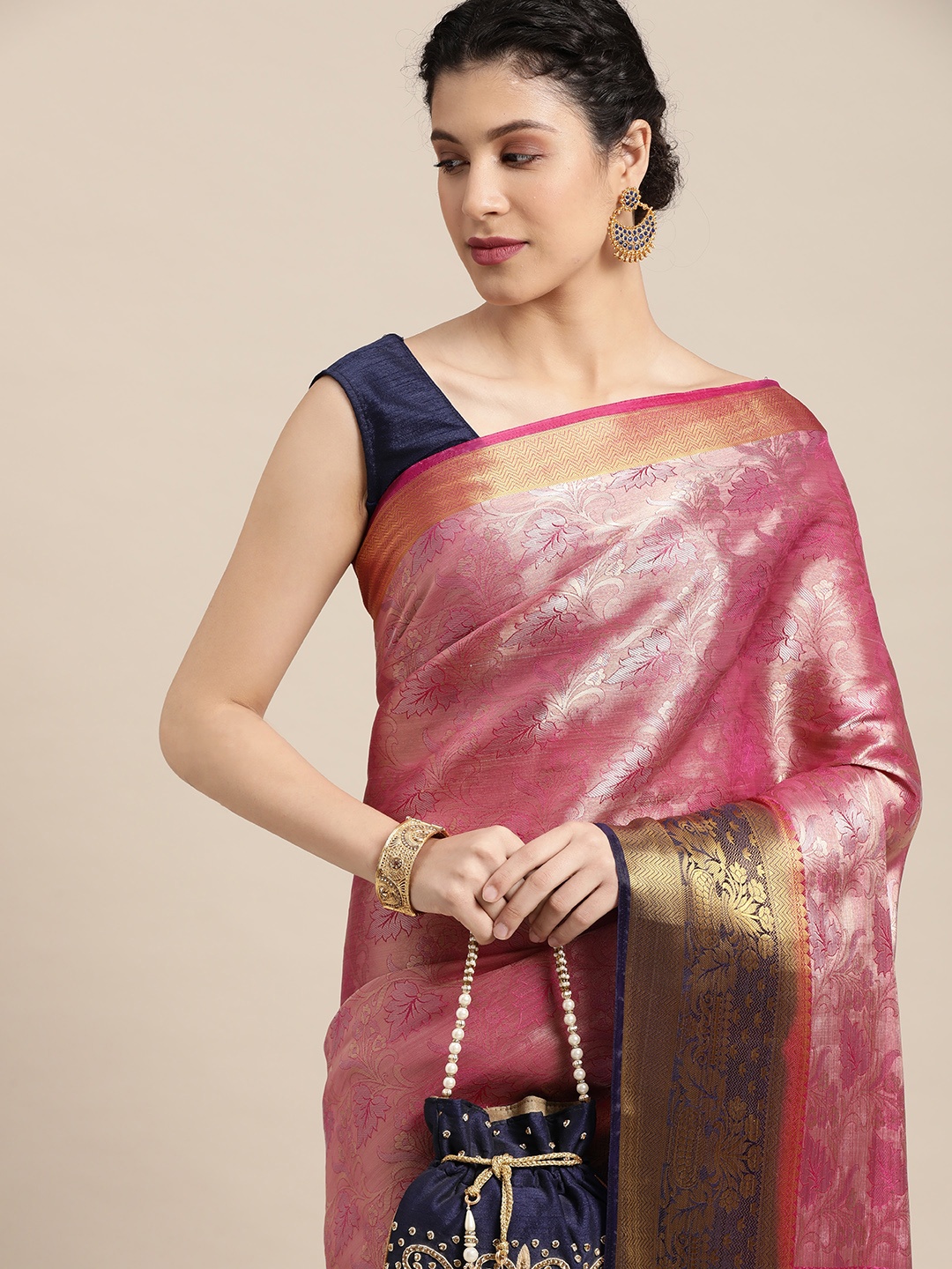 

MIMOSA Pink & Golden Ethnic Motifs Saree
