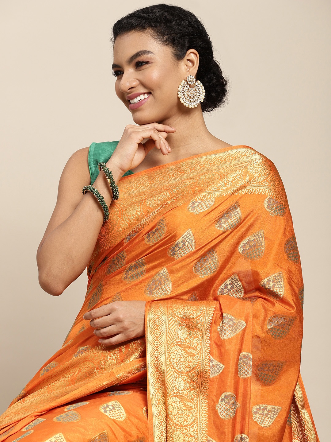 

MIMOSA Orange & Golden Paisley Saree