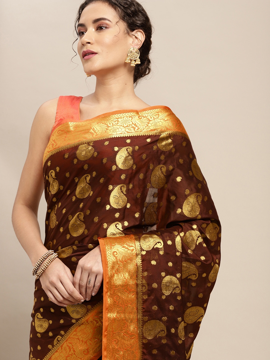 

MIMOSA Burgundy & Golden Ethnic Motifs Zari Mysore Silk Saree