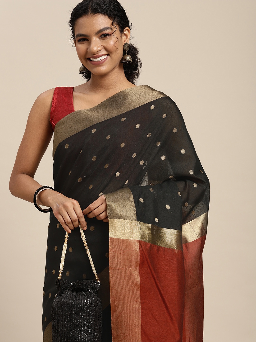 

MIMOSA Black & Brown Zari Art Silk Banarasi Saree