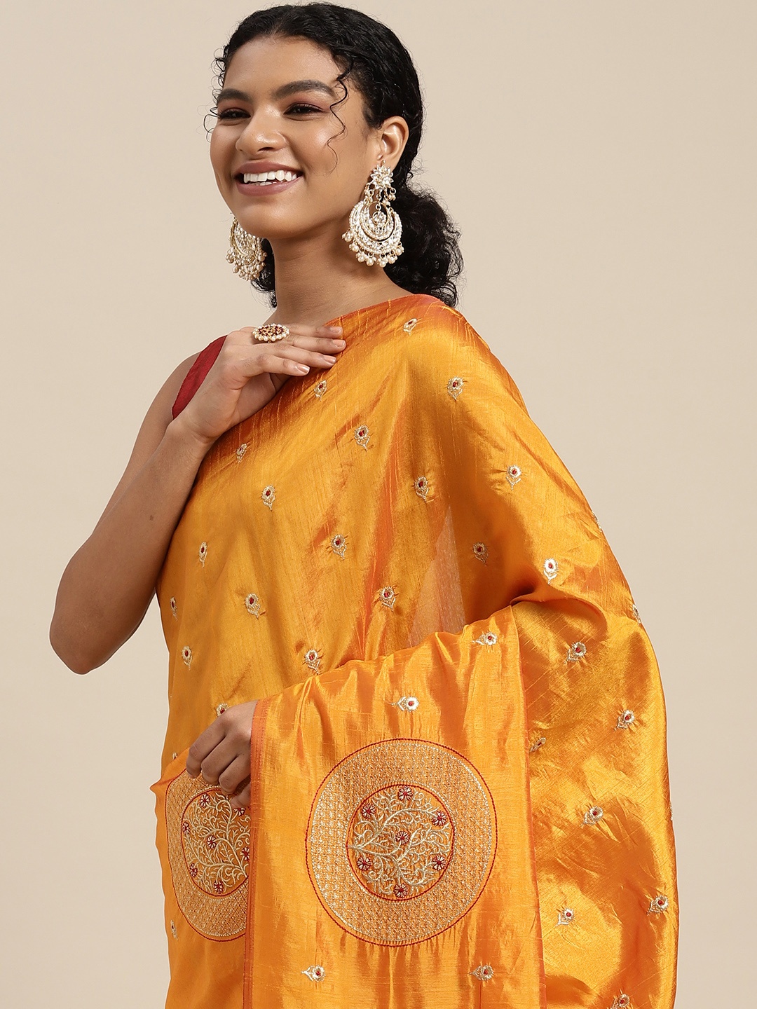 

MIMOSA Mustard Yellow & Golden Ethnic Motifs Zari Art Silk Banarasi Saree