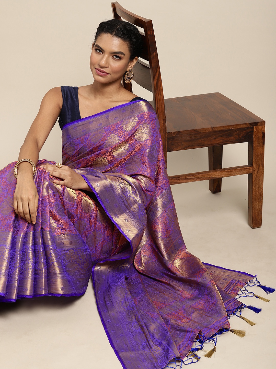 

MIMOSA Purple & Golden Ethnic Motifs Saree