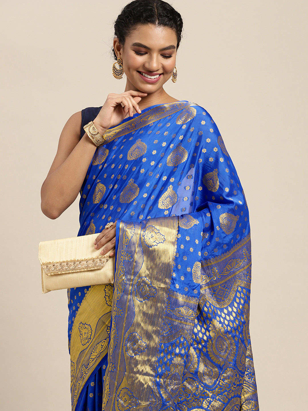 

MIMOSA Blue & Golden Floral Saree