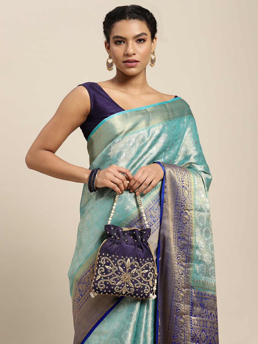 

MIMOSA Turquoise Blue Ethnic Motifs Saree