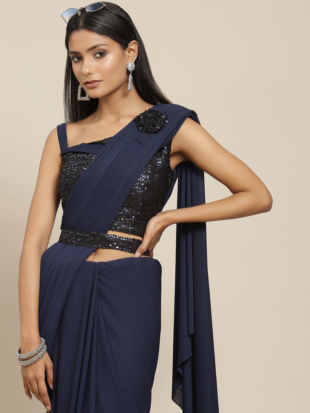 

Grancy Navy Blue Ready to Wear Saree
