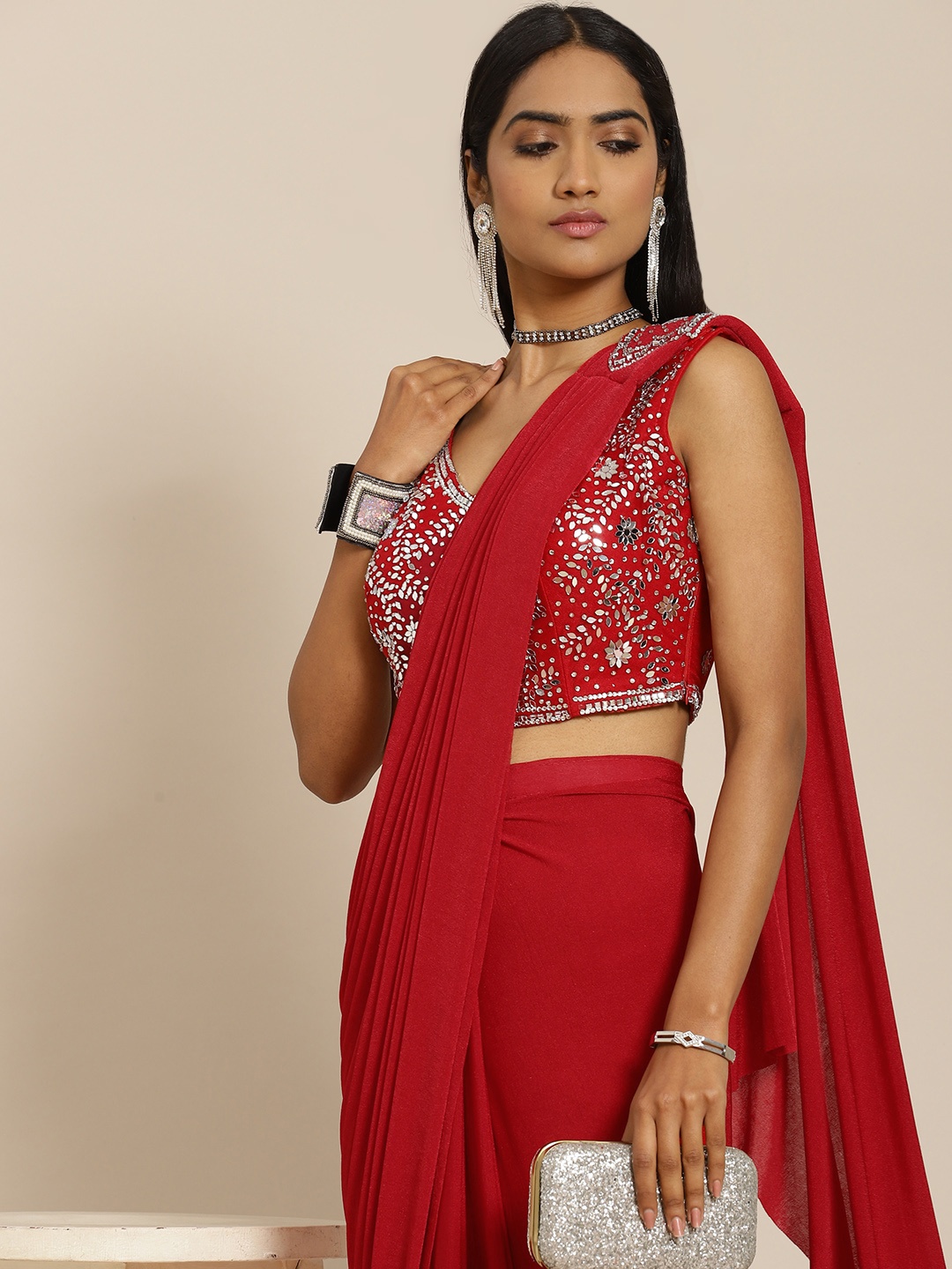 

Grancy Red Ready to Wear Saree