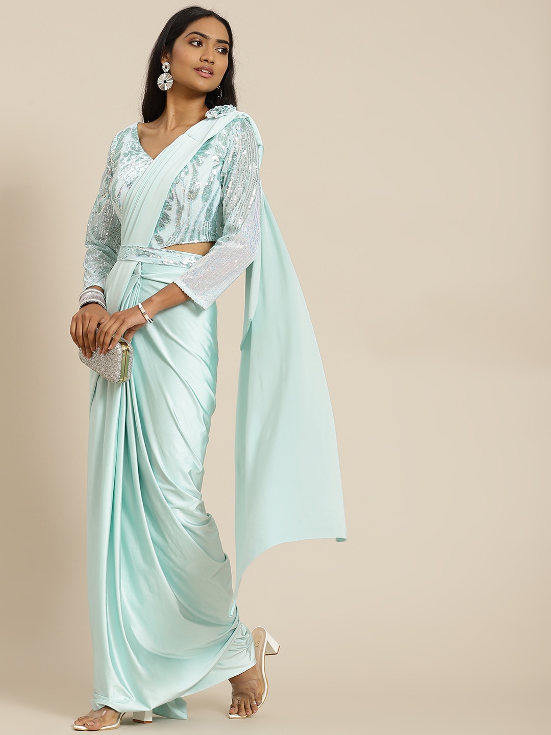

Grancy Turquoise Blue Ready to Wear Saree