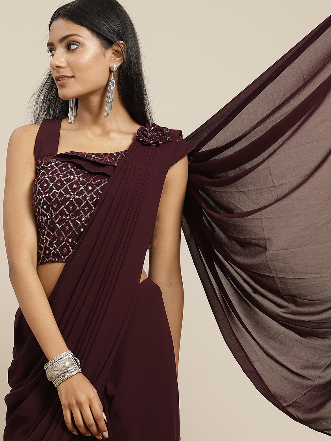 

Grancy Coffee Brown Ready to Wear Saree