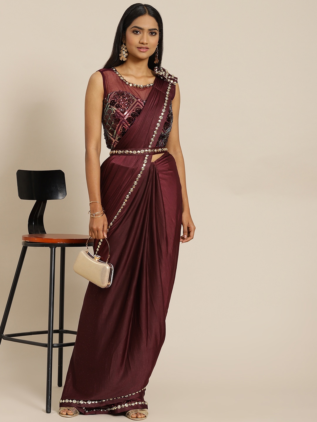 

Grancy Coffee Brown Ready to Wear Saree