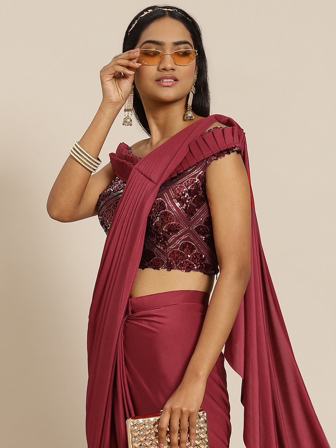 

Grancy Maroon Ready to Wear Saree