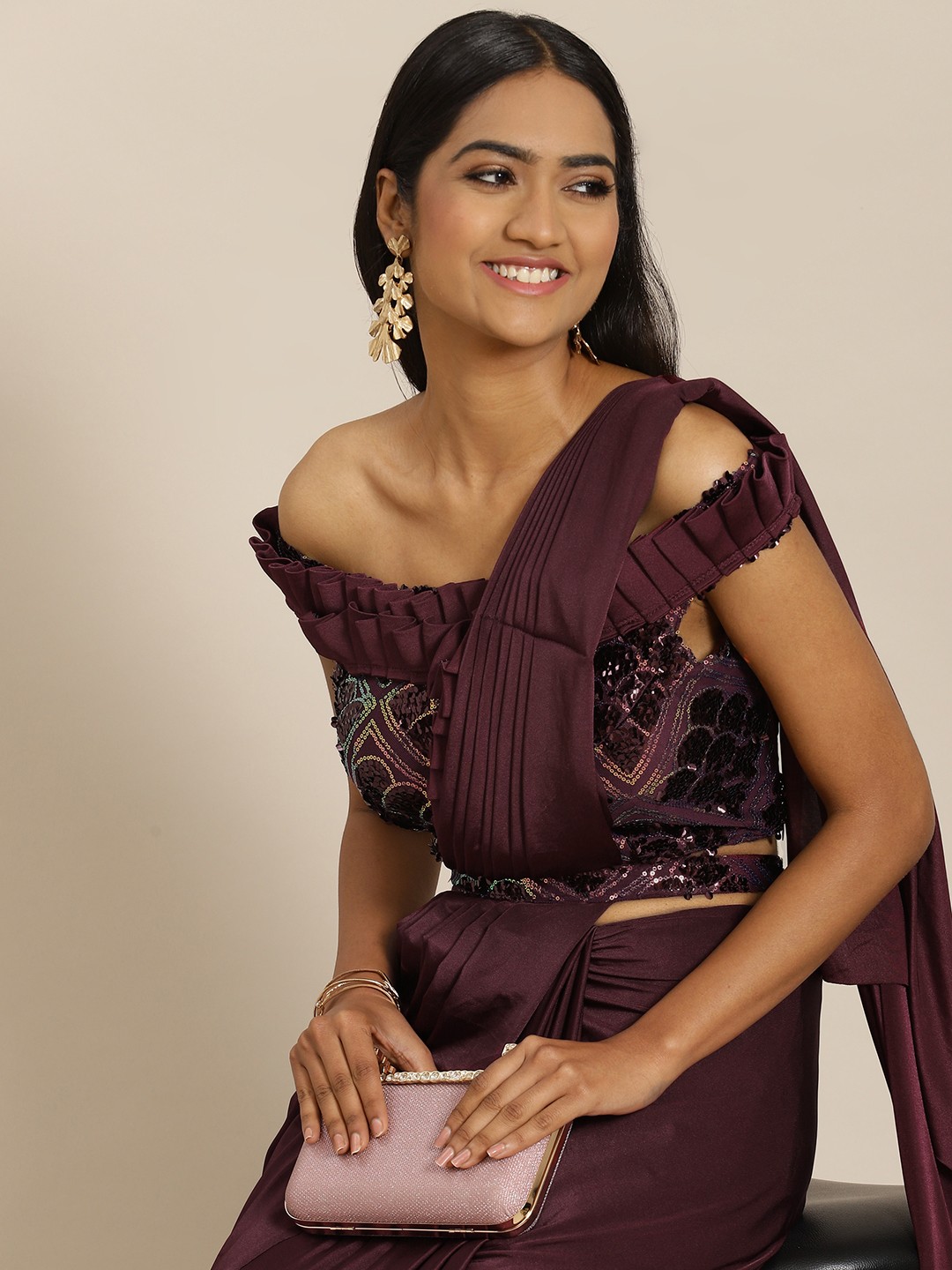 

Grancy Coffee Brown Ready to Wear Saree