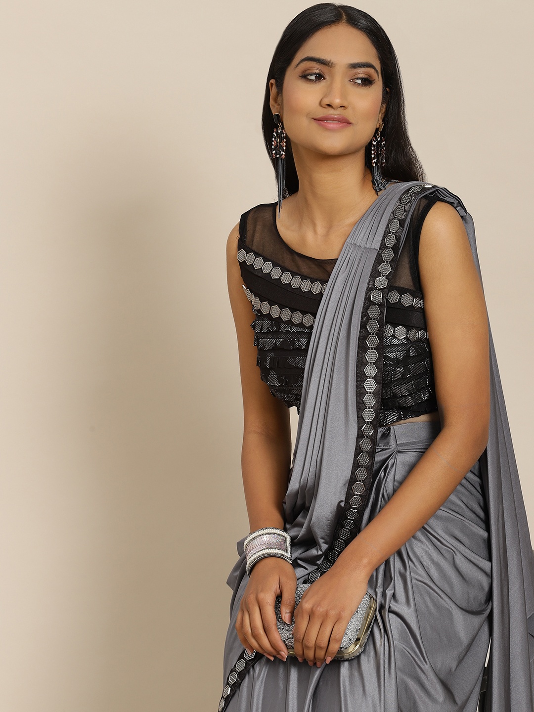 

Grancy Grey Ready to Wear Saree