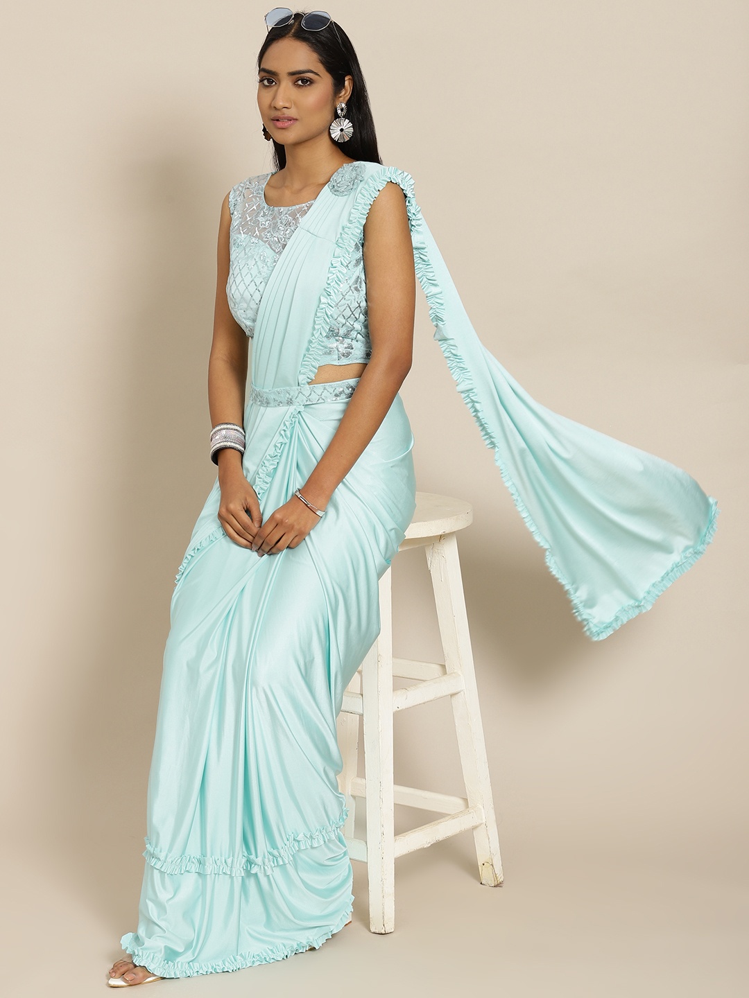 

Grancy Turquoise Blue Ready to Wear Saree