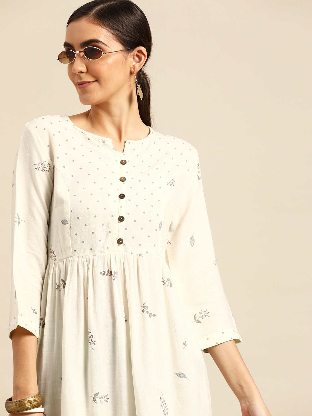 

Anouk Women White & Grey Pure Cotton Floral Printed Kurta