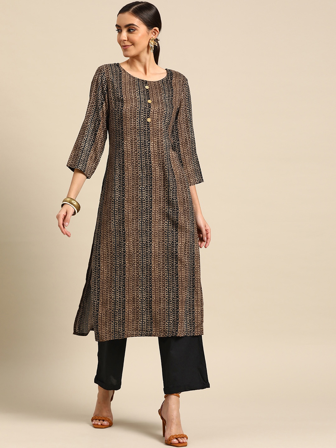 

Anouk Women Brown & Black Geometric Printed Kurta