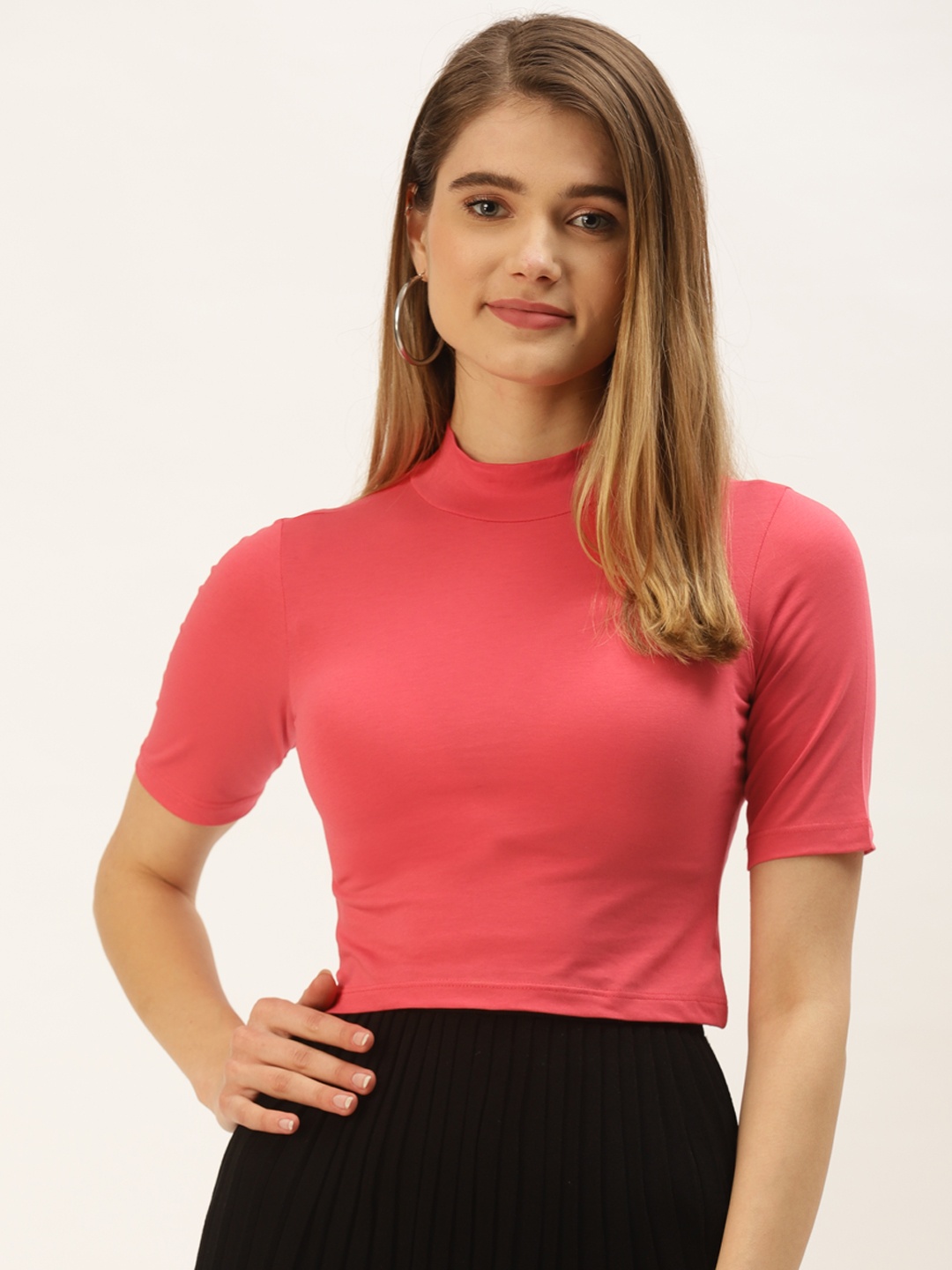 

FEMEA Coral Solid Cotton Crop Top