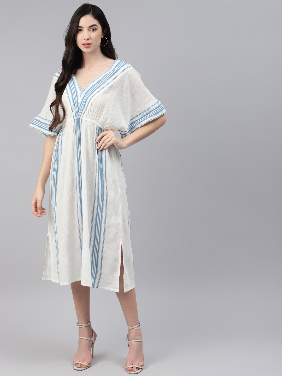 

I AM FOR YOU White & Blue Striped Kaftan Dress