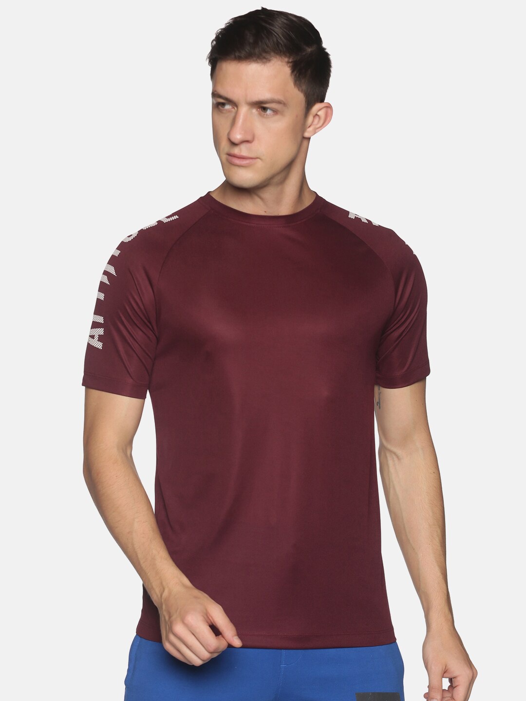 

ATTIITUDE Men Maroon & White Brand Logo Printed Dry Fit Slim Fit T-shirt