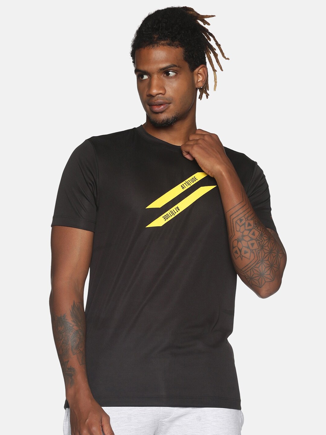 

ATTIITUDE Men Black Printed Dry Fit Sports Slim Fit T-shirt