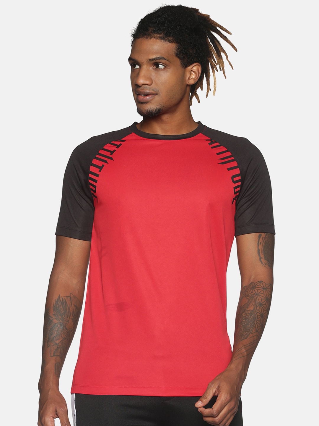 

ATTIITUDE Men Red & Black Colorblocked Dry Fit Sports Slim Fit T-shirt