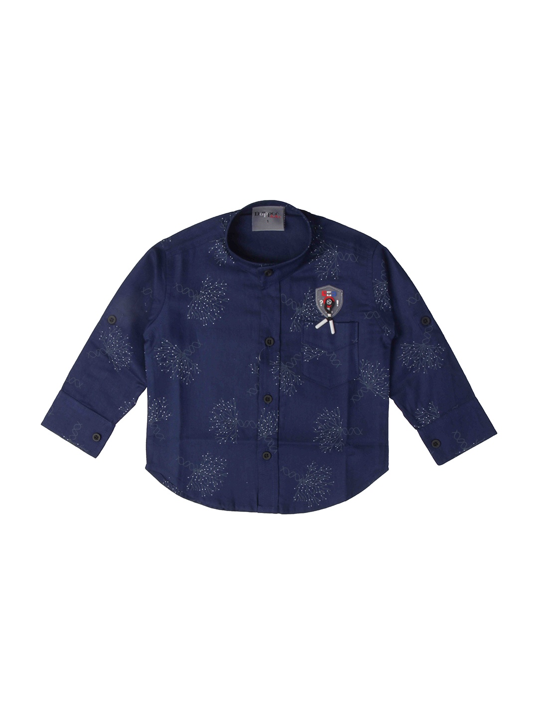 

Dapper dudes Boys Navy Blue Printed Cotton Casual Shirt