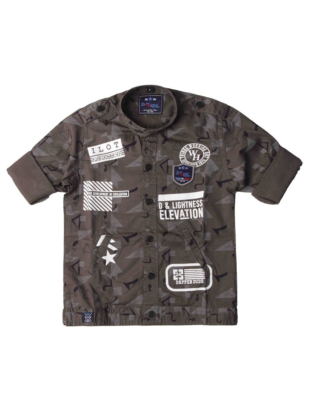 

Dapper dudes Boys Grey Printed Cotton Regular Fit Casual Shirt